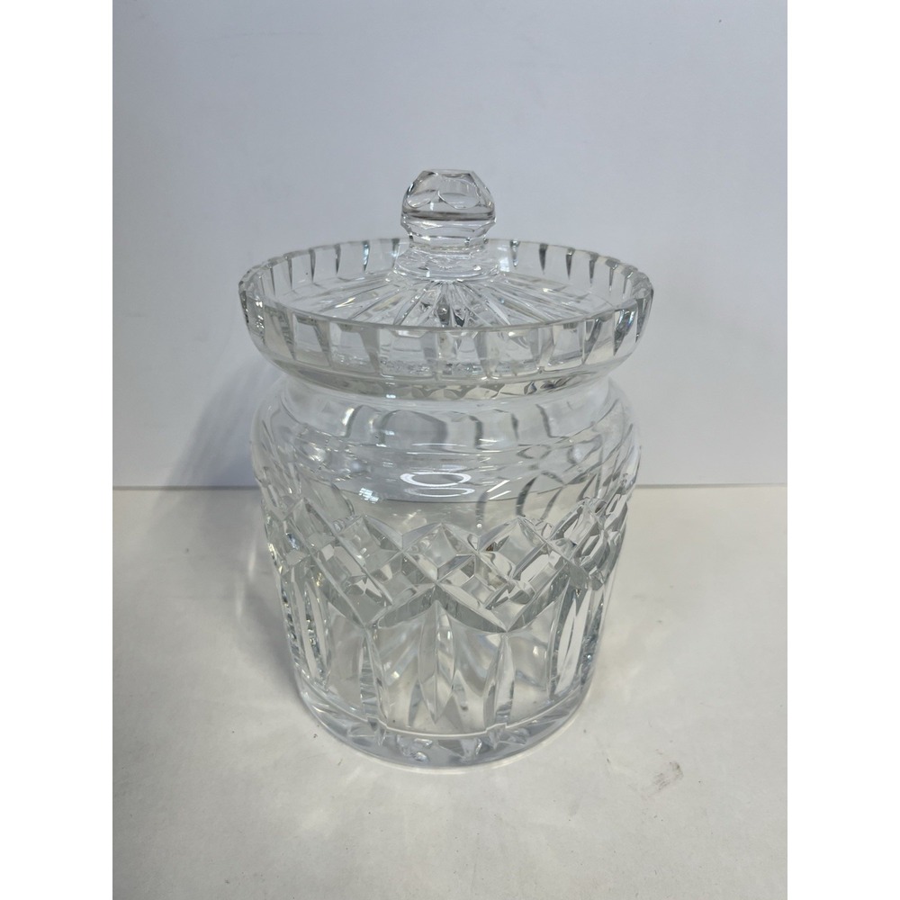 Waterford Lismore Biscuit Barrel Cookie Jar w/Lid Vertical Cut Crystal Inscribed
